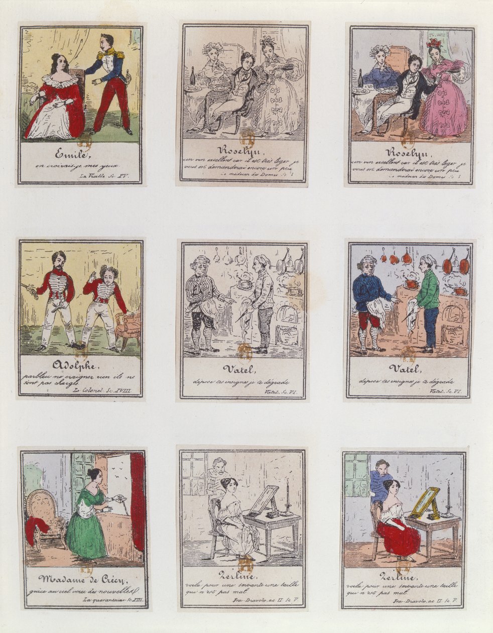 Scènes uit het vroege 19e-eeuwse Parijse Vaudeville en Opera-Comique door French School