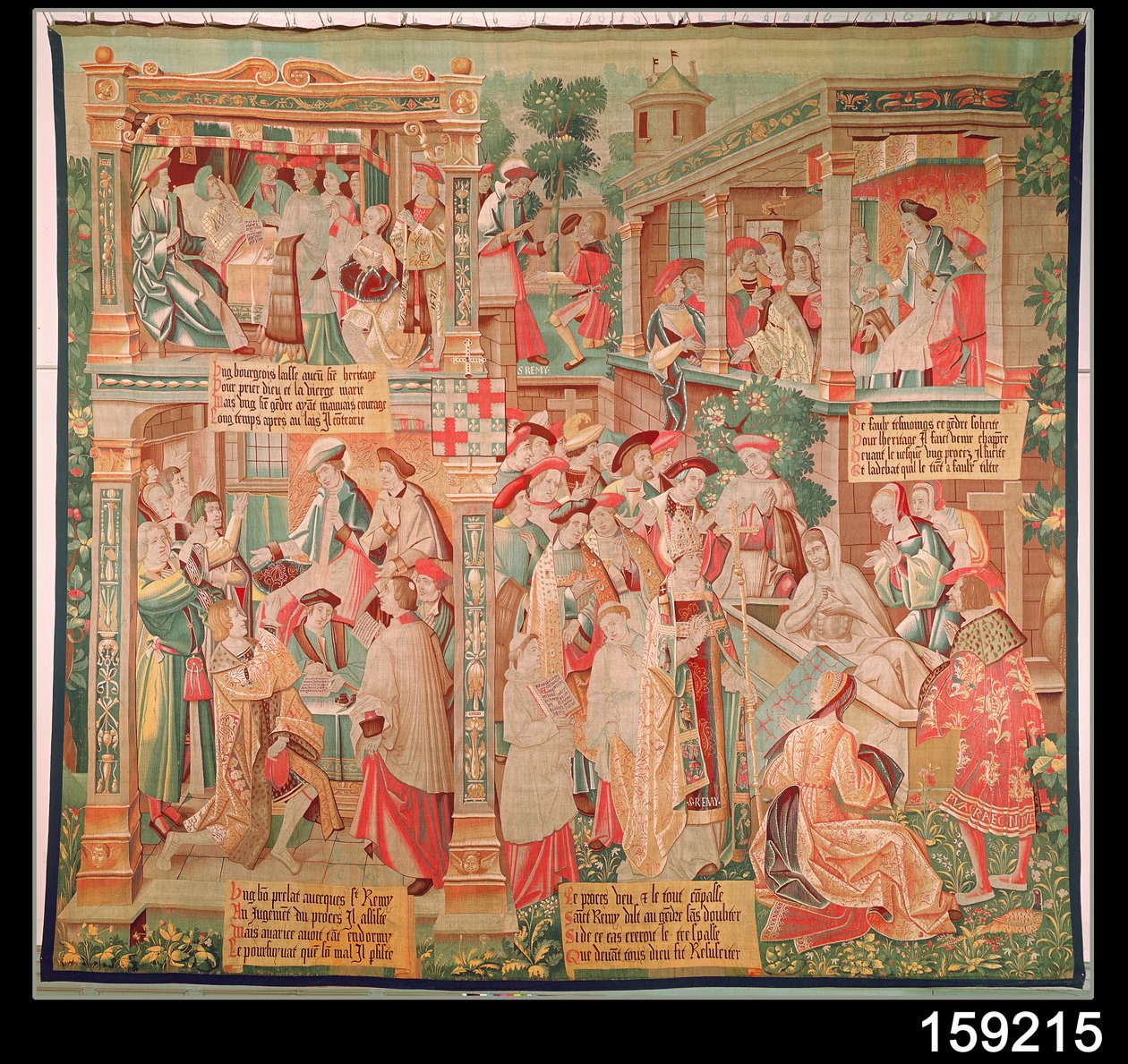 Scènes uit het leven van St. Remigius (d.533) bisschop van Reims: Het wonder van het testament van de rijke man en de opstanding van een dode man, 1531 door French School