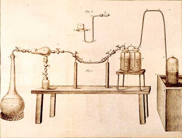 Wetenschappelijke Apparatuur, uit The Elements of Chemistry door Antoine Laurent de Lavoisier (1743-94) gegraveerd door D.Lizars, 1796 door French School