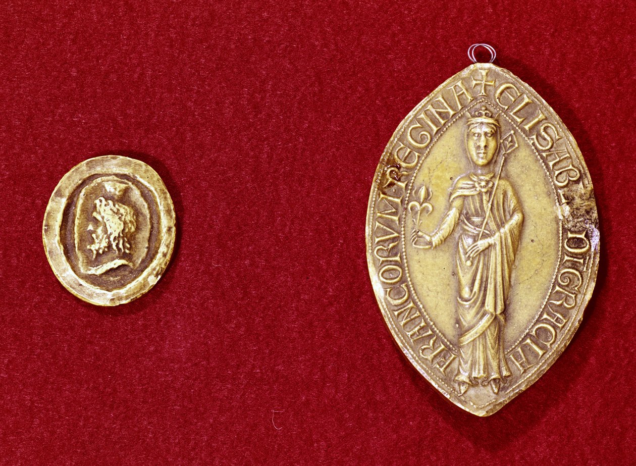 Zegels van Keizer Karel de Grote (742-814) en Koningin Isabelle van Henegouwen (1170-c.1190) door French School