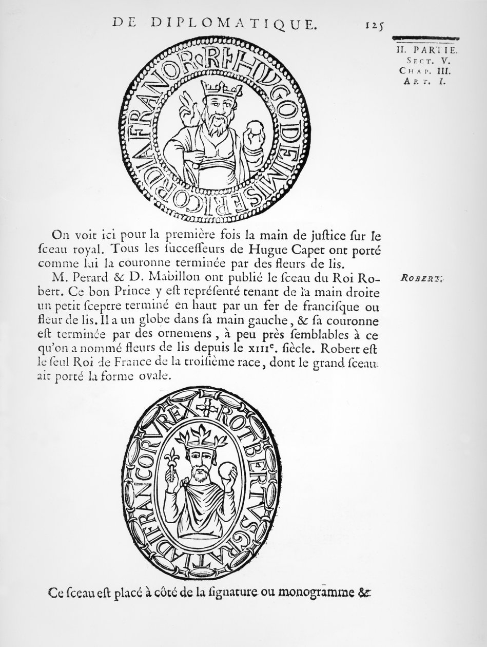 Zegels van Hugues Capet (c.941-996) en Robert II (c.970-1031) de Vrome door French School