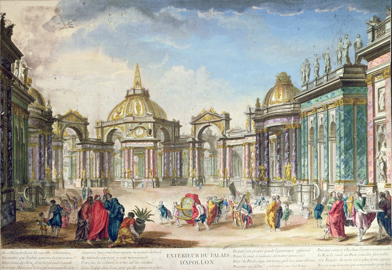 Decorontwerp voor de buitenkant van Apollos paleis, gepubliceerd in Parijs, 1748 door French School