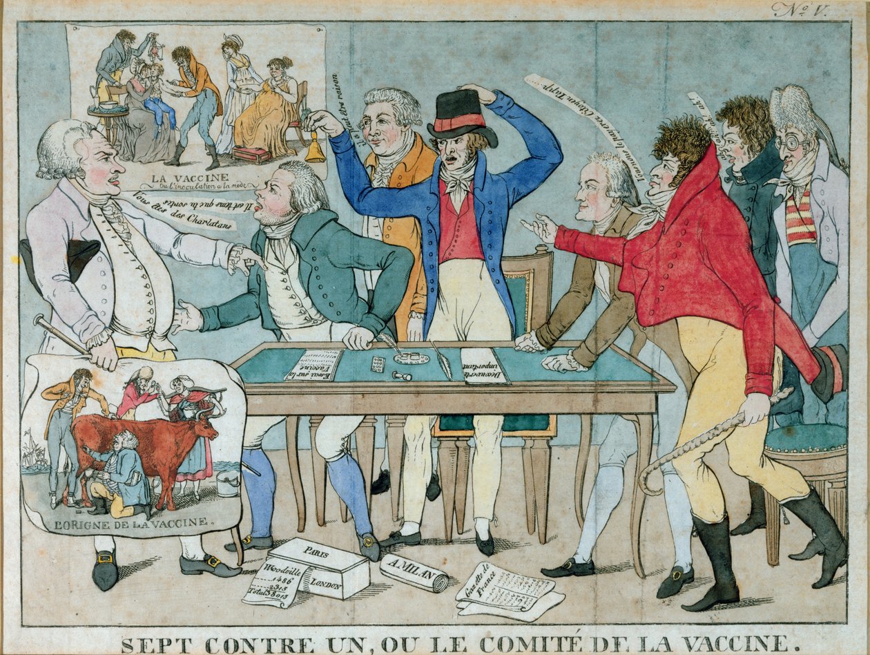 Zeven tegen één, of Het Vaccinatiecomité, ca. 1800 door French School