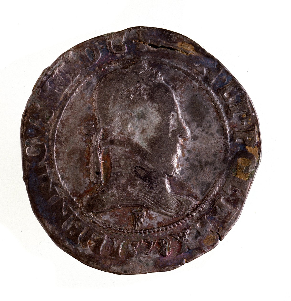 Zilveren Franse testoon, regeerperiode van koning Hendrik III van Frankrijk (1574-1589) Diam. 3,5 cm Napels, archeologisch museum door French School