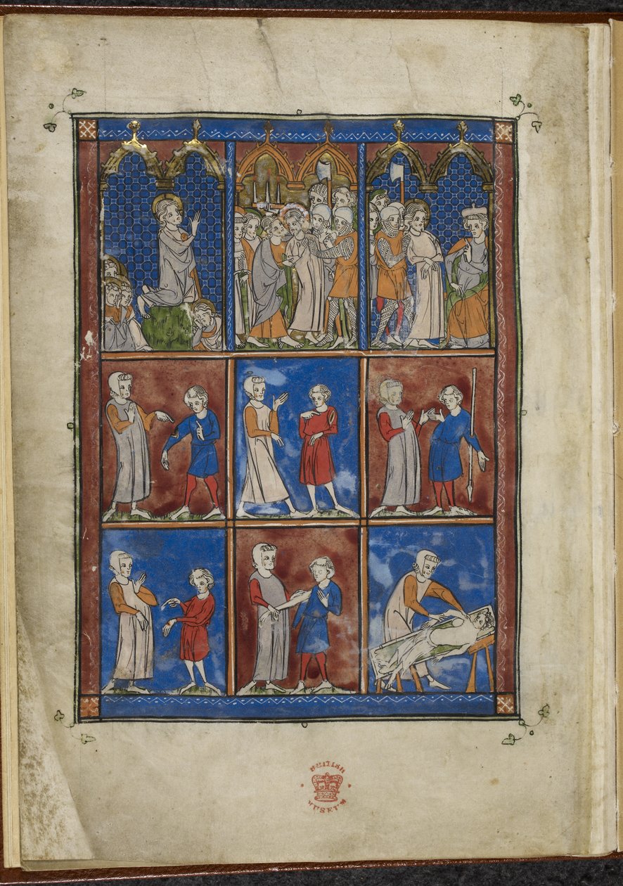Sloane MS 1977 fol.5v Negen miniaturen met bijbelse en medische scènes, Chirurgia door French School