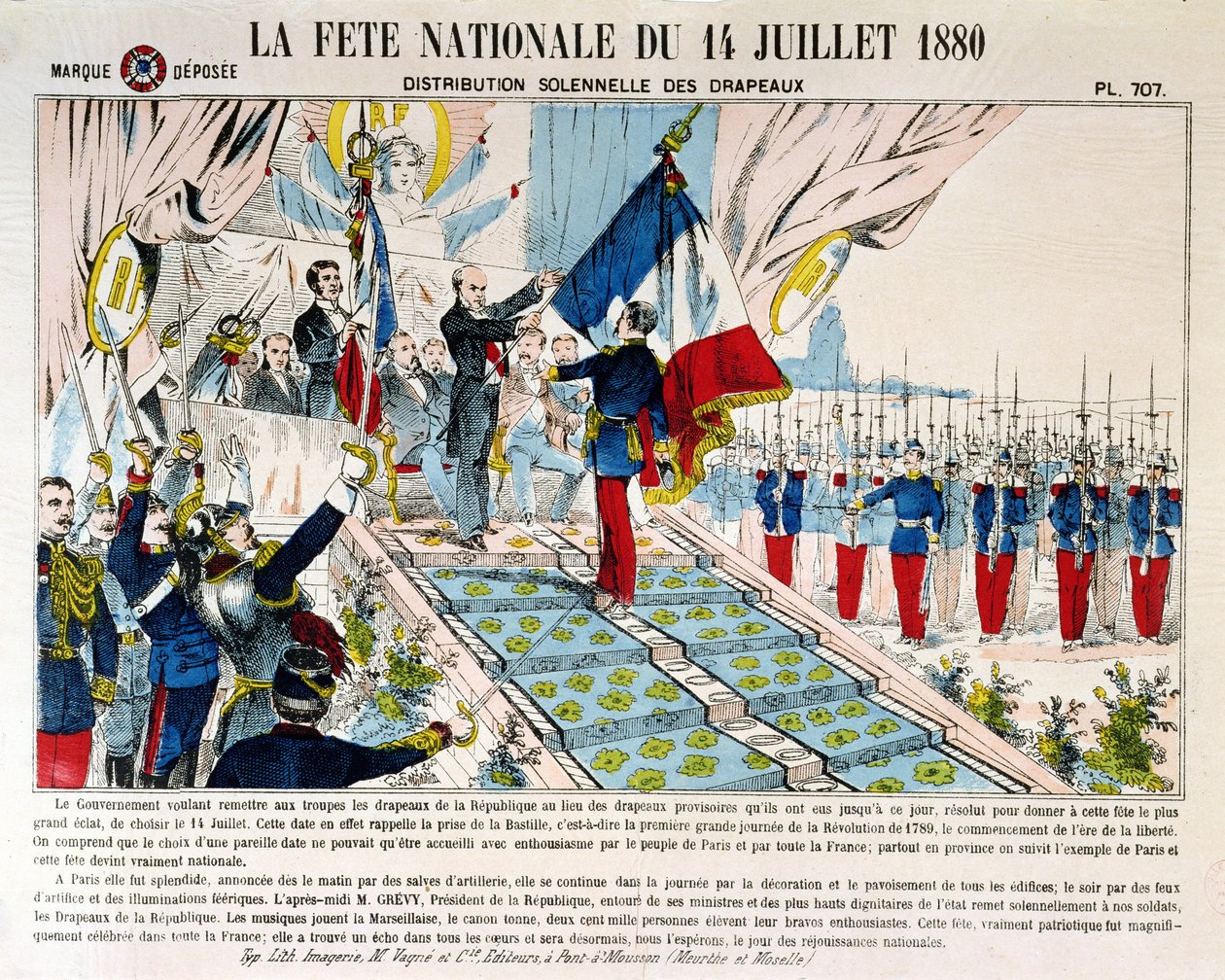 Plechtige vlaggenuitreiking in Longchamp door president Jules Grevy (1807-91), 14 juli 1880, 1880 door French School