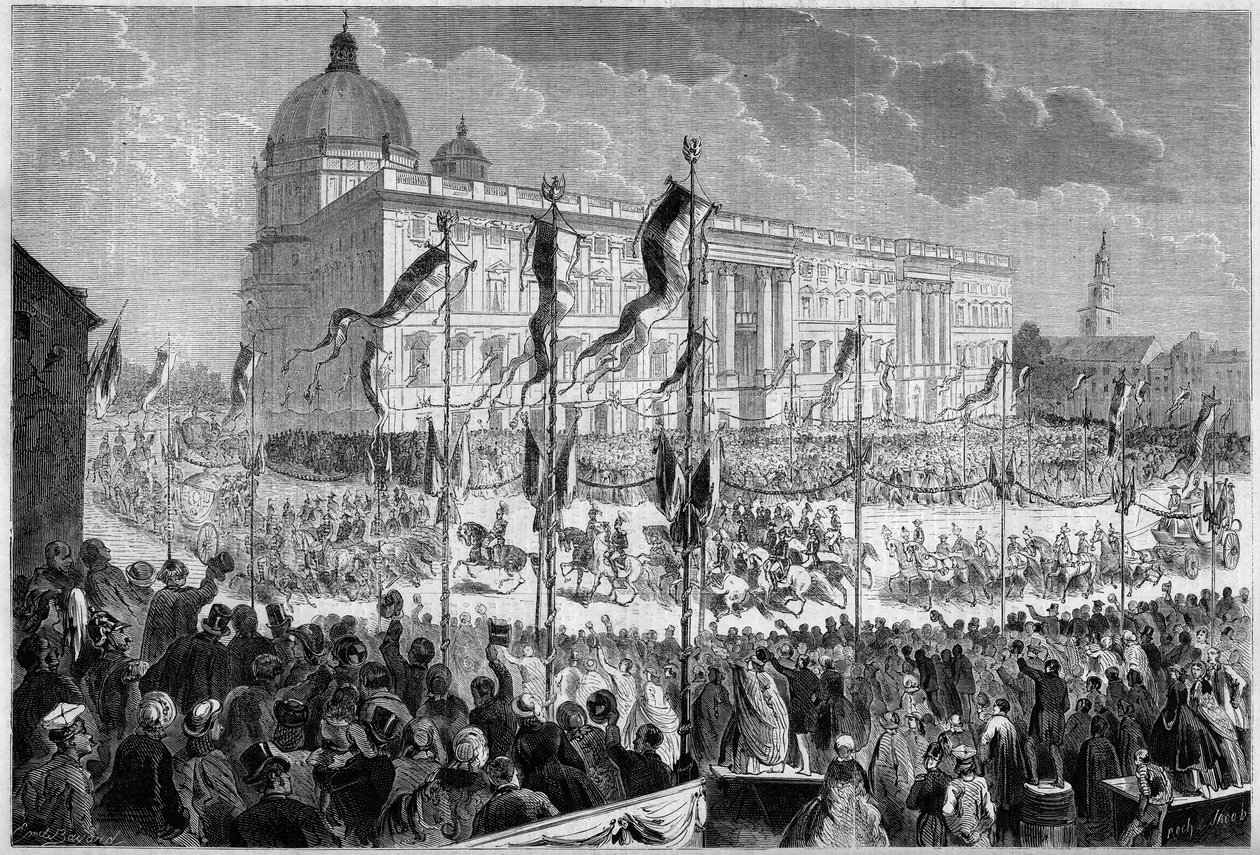 Plechtige intocht van Willem I (1797-1888), koning van Pruisen, in Berlijn, 22 oktober door French School