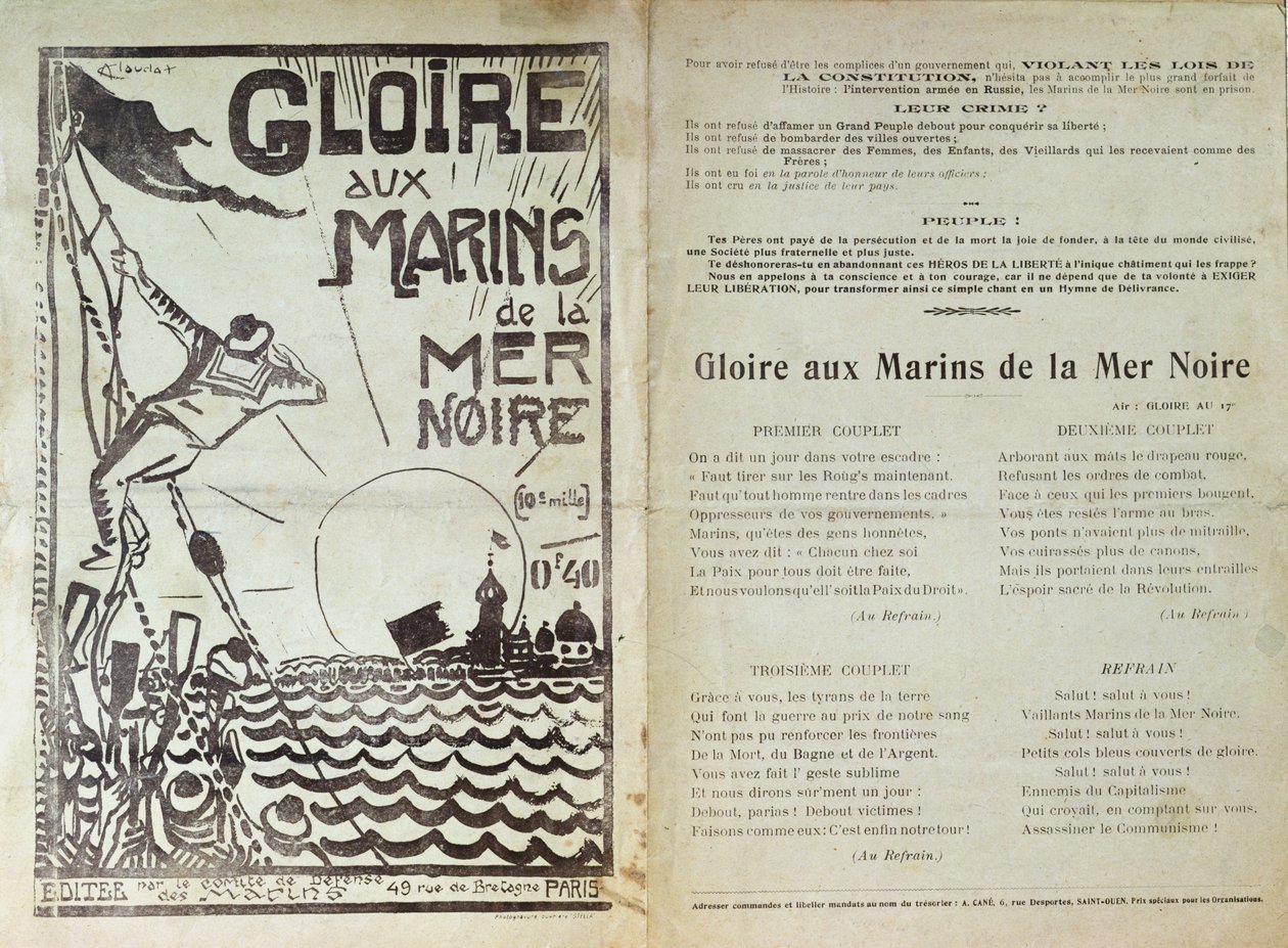 Lied ter viering van de muiterij van de Russische matrozen in de Zwarte Zee, 1905 door French School
