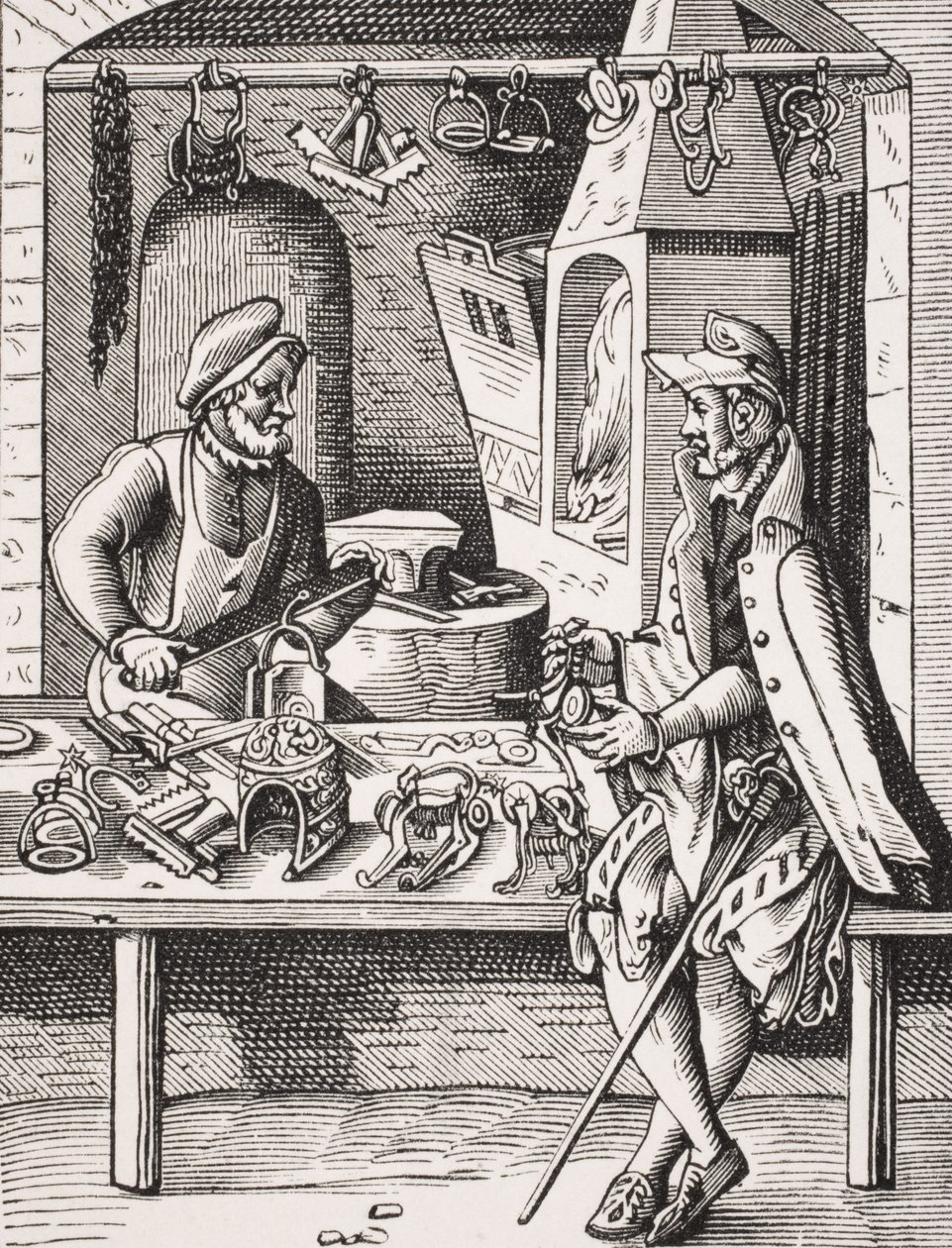 Spoormaker, reproductie van een houtsnede door Jost Amman (1539-91) uit 