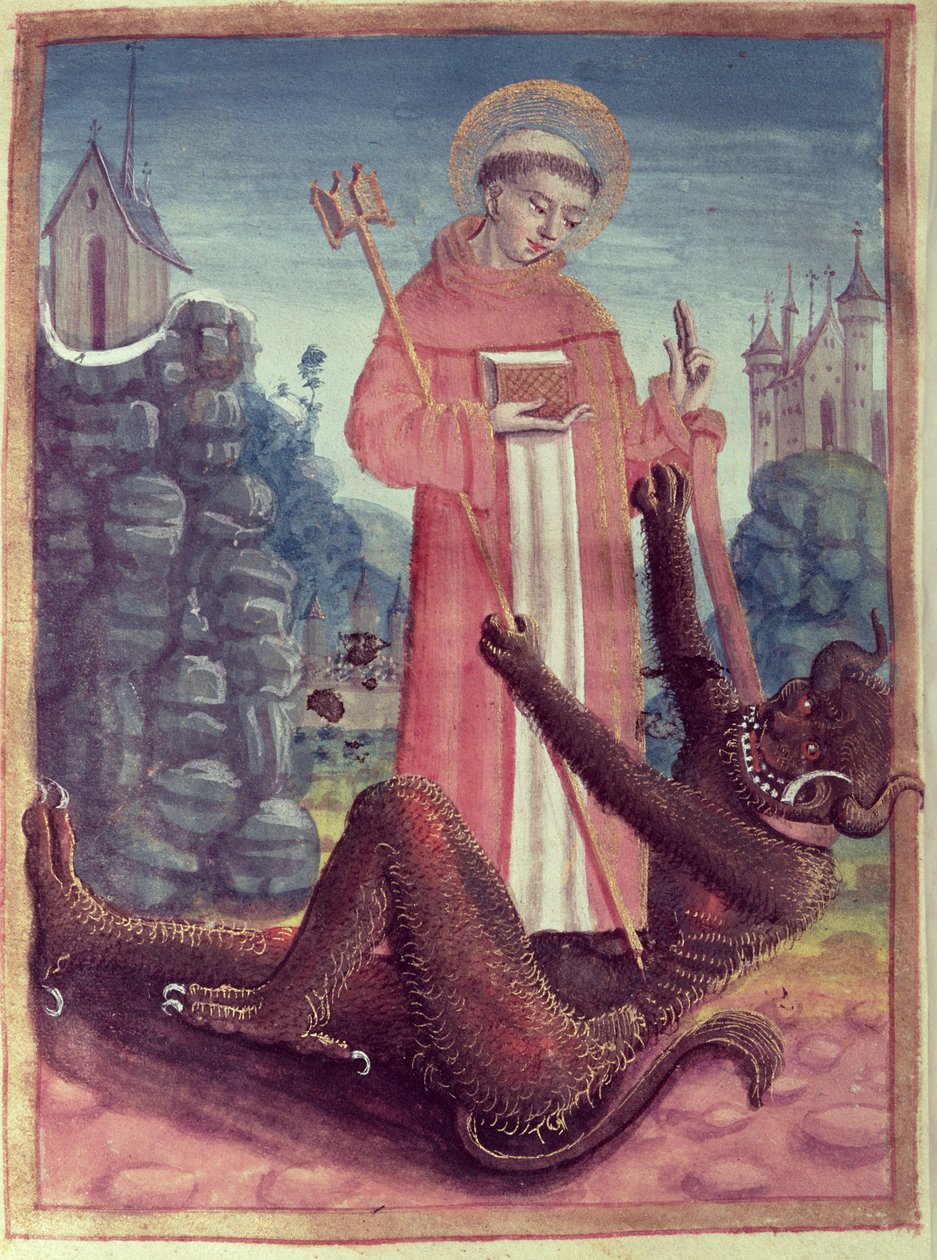 St. Bernard van Menthon (923-1008) Overwint een Demon, uit een getijdenboek, 1490 door French School
