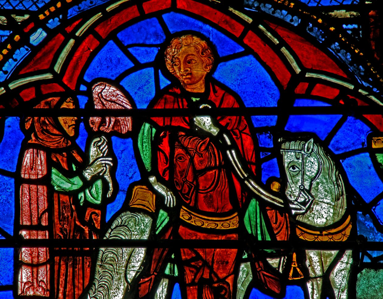 St. Cheron raam: valkenjacht? door French School