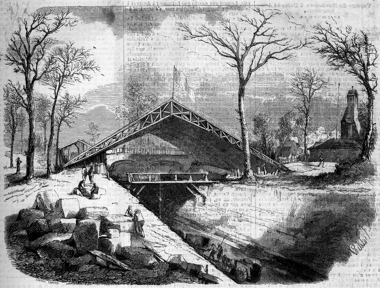 Staat van de werken van de ijskelder van het Bois de Boulogne, Parijs door French School