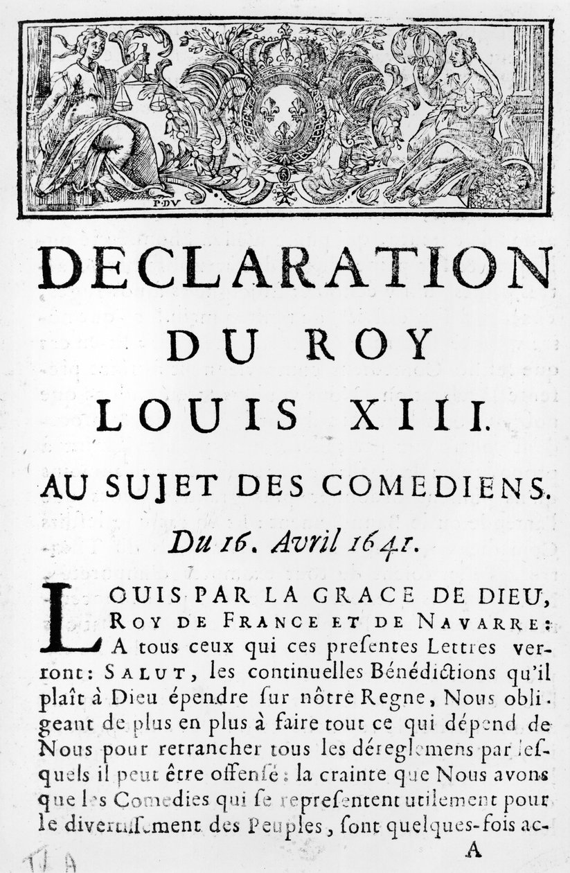 Verklaring van Lodewijk XIII (1601-43) over de komieken, 16 april 1641 door French School