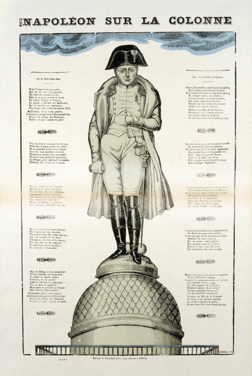 Standbeeld van Napoleon I Bonaparte (1769-1821) op de Vendome-zuil in Parijs. Afbeelding van Epinal door French School