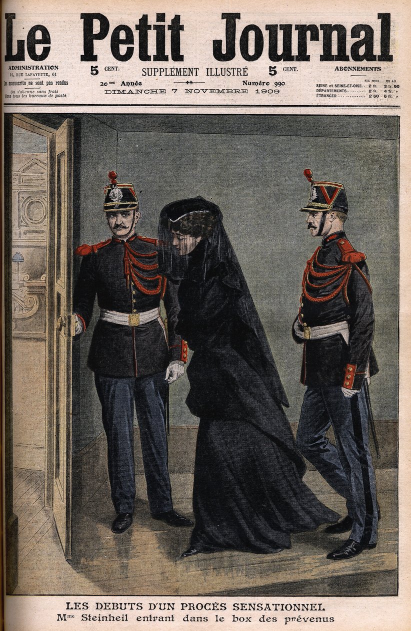 Steinheil-zaak: Marguerite Steinheil (1869-1954) betreedt de beklaagdenbank - Le Petit Journal, 7 november door French School