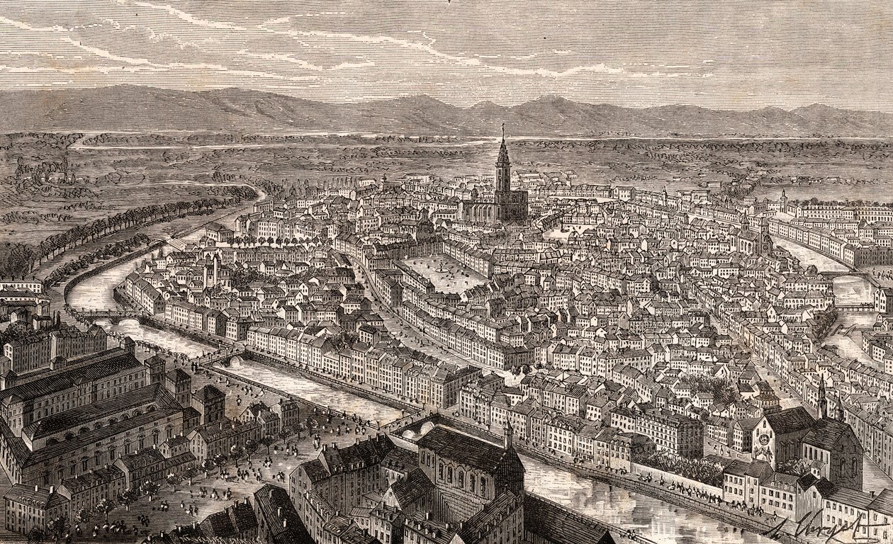 Straatsburg - Bas-Rhin, in de Elzas - gravure in 