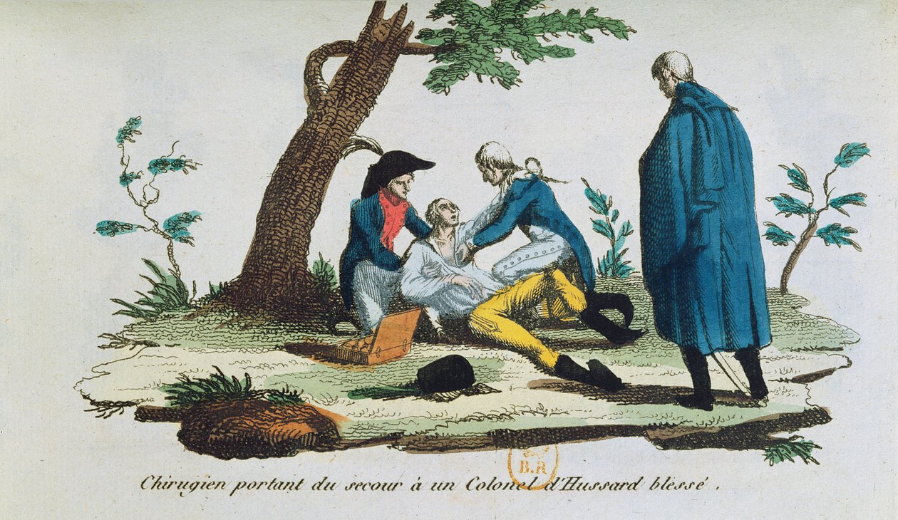 Chirurg opereert een kolonel van de huzaren op het slagveld door French School