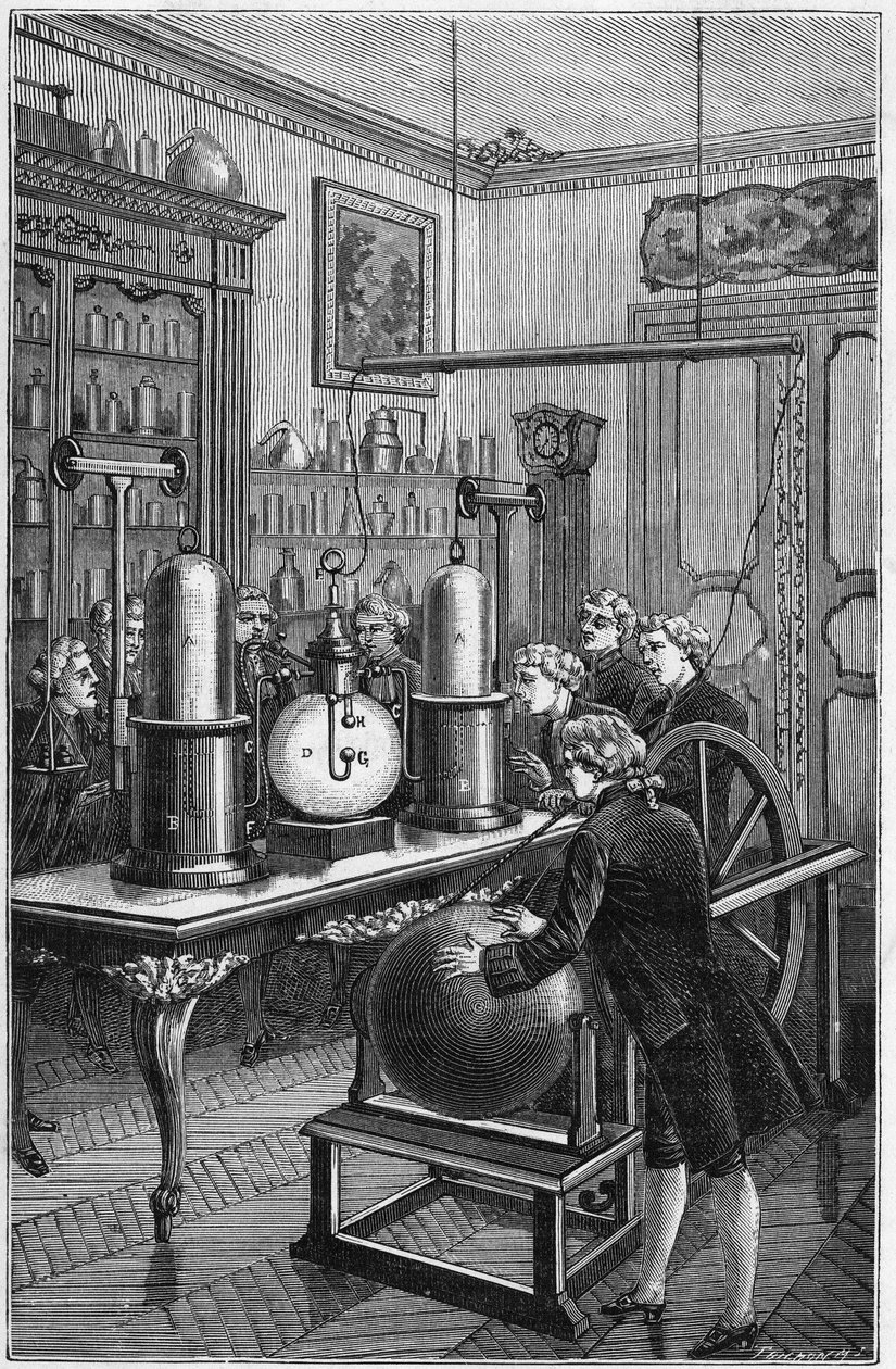 Syntheses van water door Jean-Baptiste Marie Charles Meusnier de la Place (1754-1793) en Antoine Laurent de Lavoisier (1743-1794) - Gravure in 