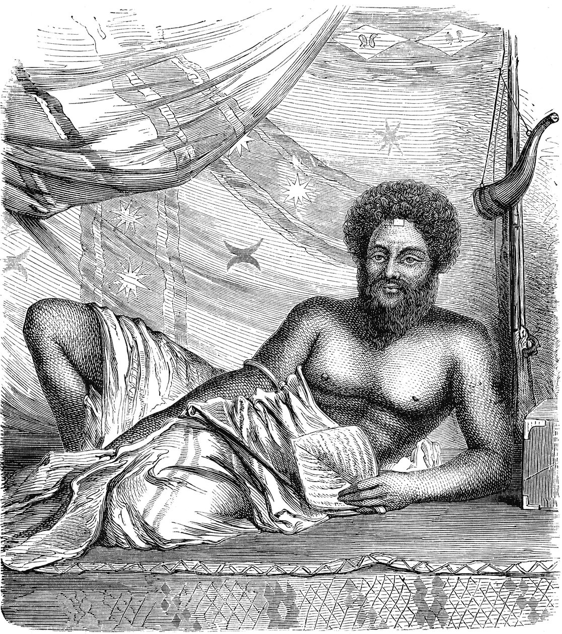 THAKOMBAU, Koning van de VITI-eilanden (FIDJI), Stille Oceaan. Gravure 1885 door French School