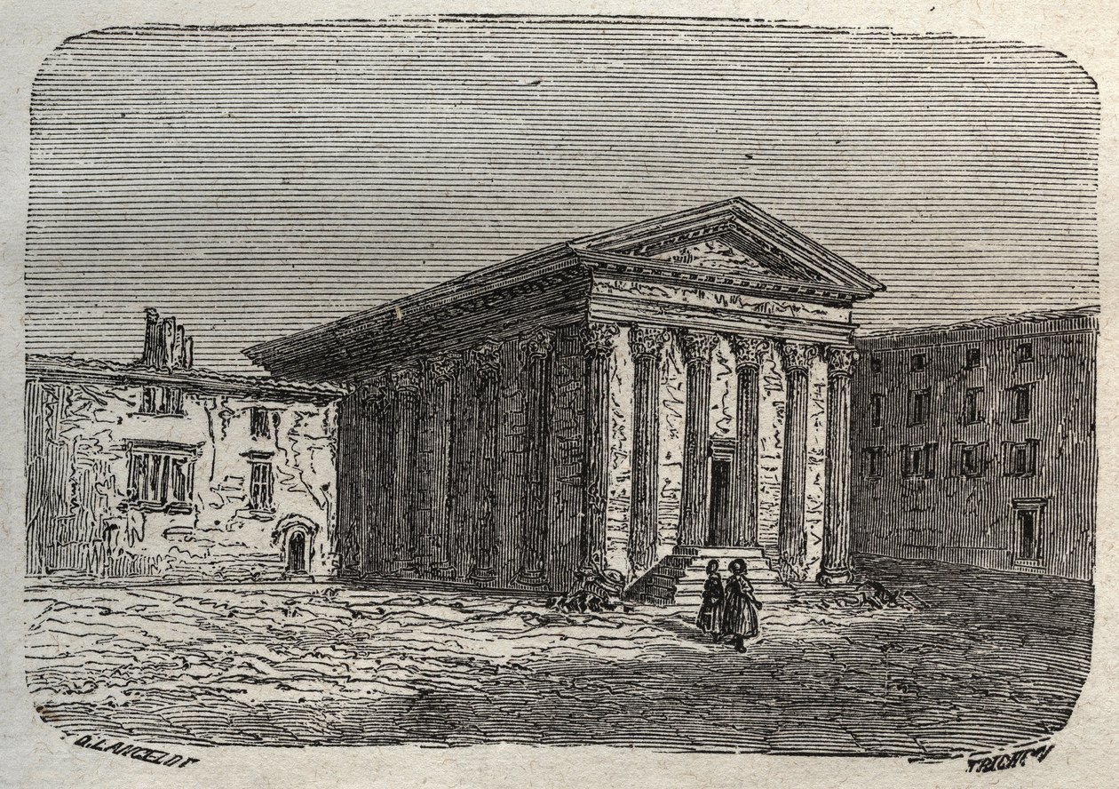 Tempel van Augustus en Livie in Wenen, in het Franse departement Isere (Romeinse tempel) - gravure in 