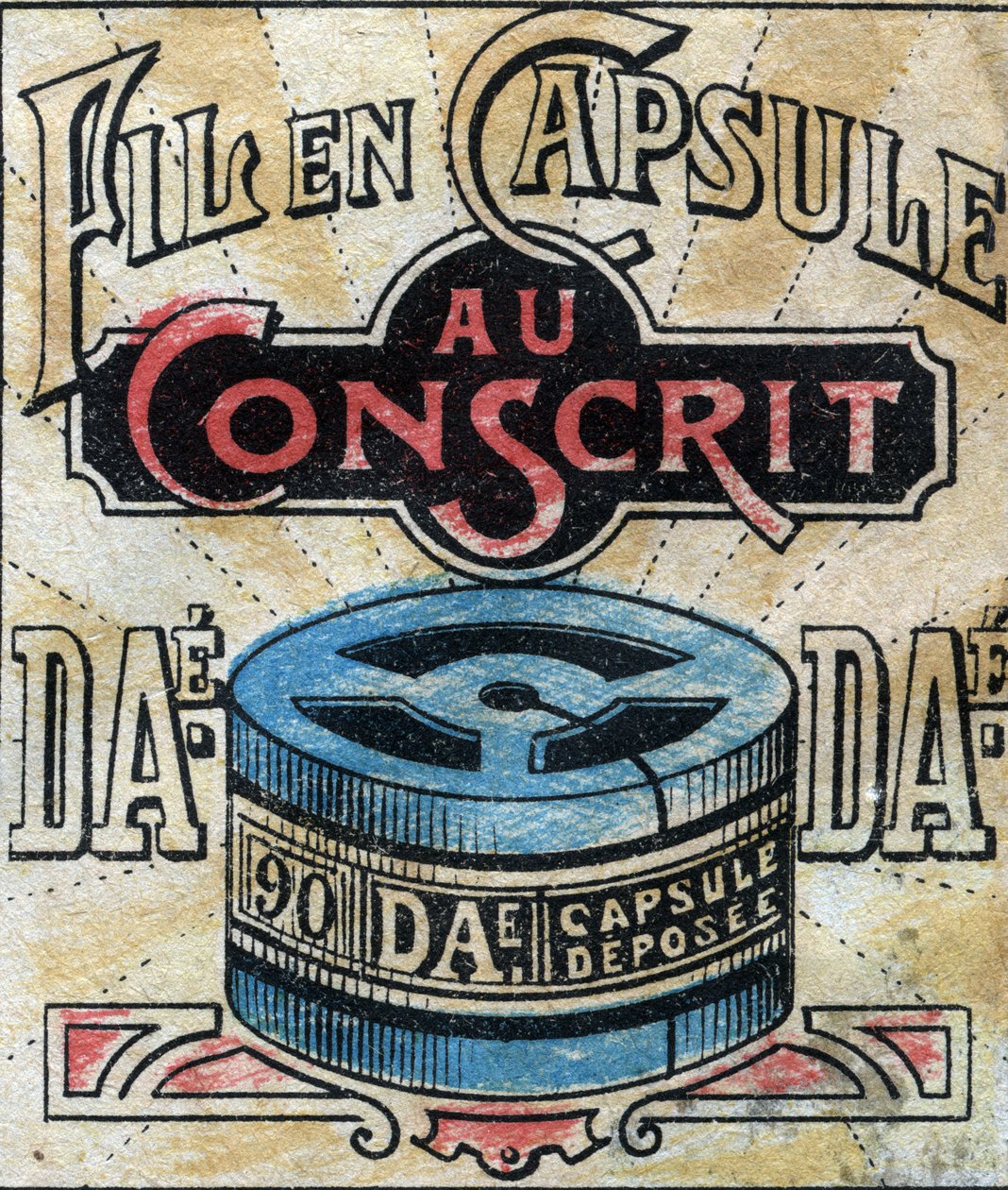 Textiel, linnen. Capsule voor het gebruik van Dae naaigarens. Gravure. Epinal afbeelding eind 19e eeuw. door French School