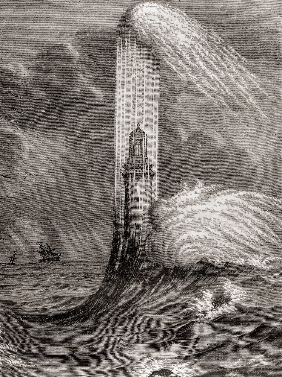 De 18e-eeuwse Eddystone-vuurtoren, gebouwd door John Rudyard, Eddystone Rocks, nabij Rame Head, Engeland, uit 