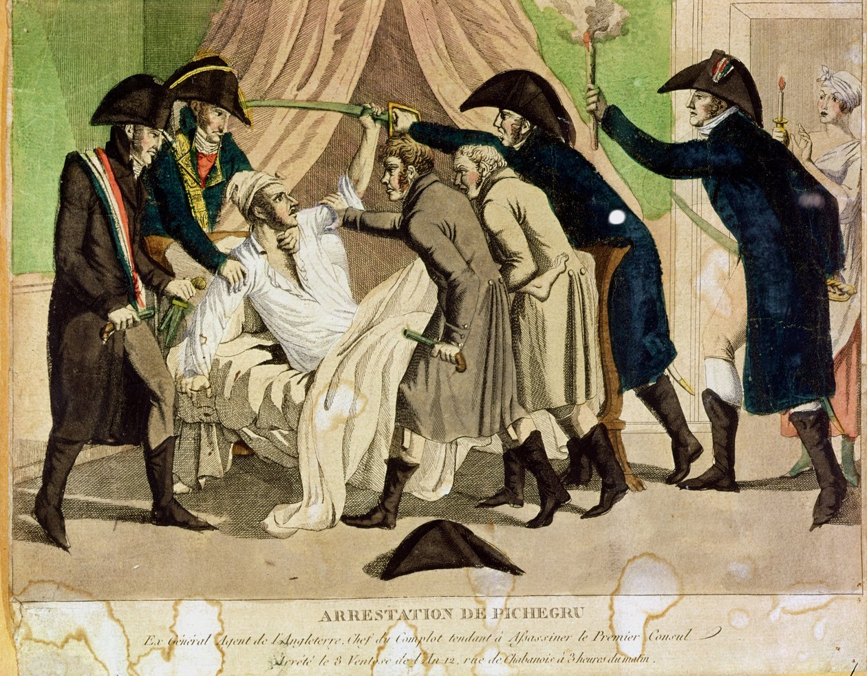 De arrestatie van generaal Charles Pichegru (1761-1804) begin 19e eeuw door French School