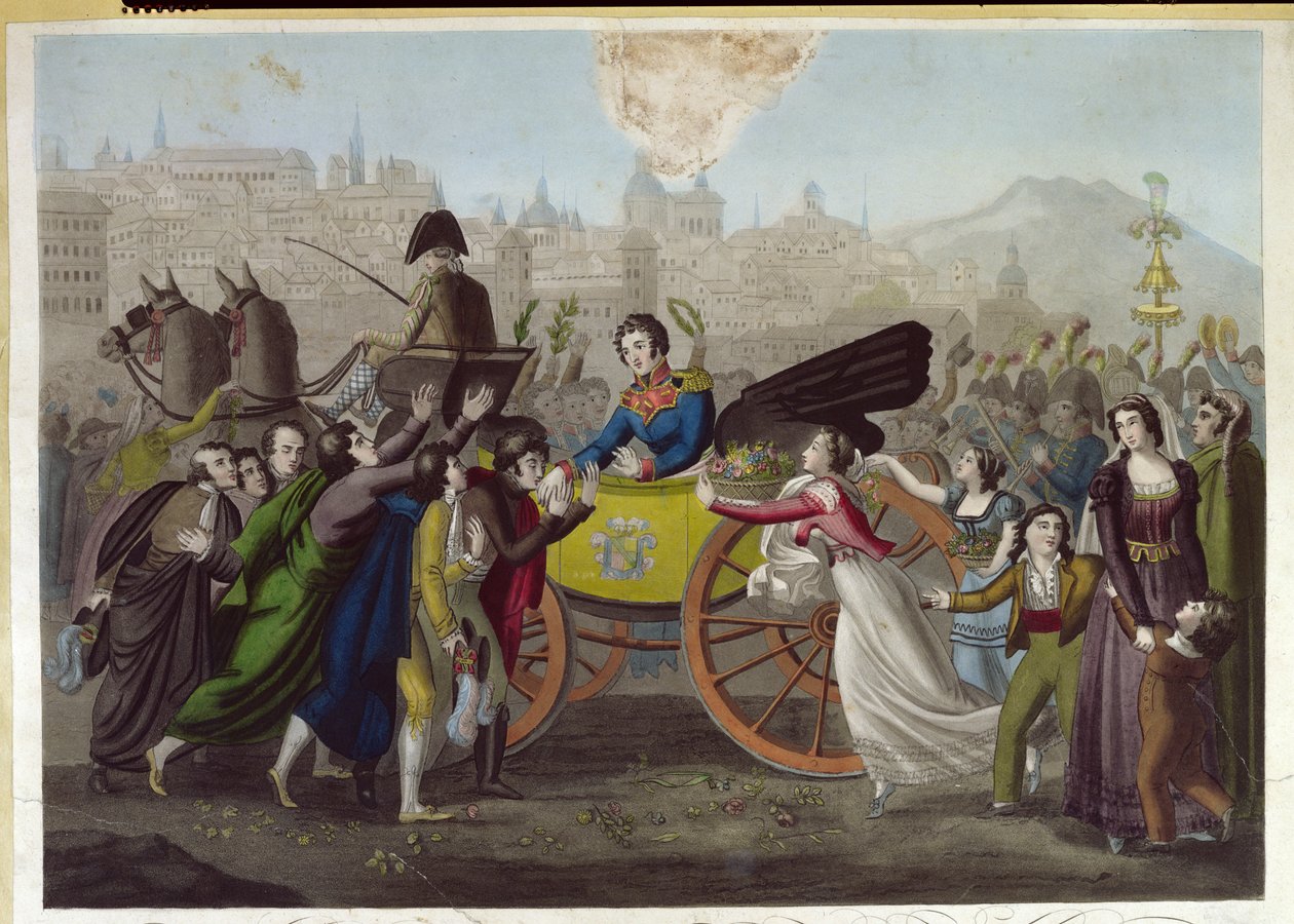 De aankomst van generaal Juan Facundo Quiroga (1790-1835) in Madrid op 24 juni 1820 door French School