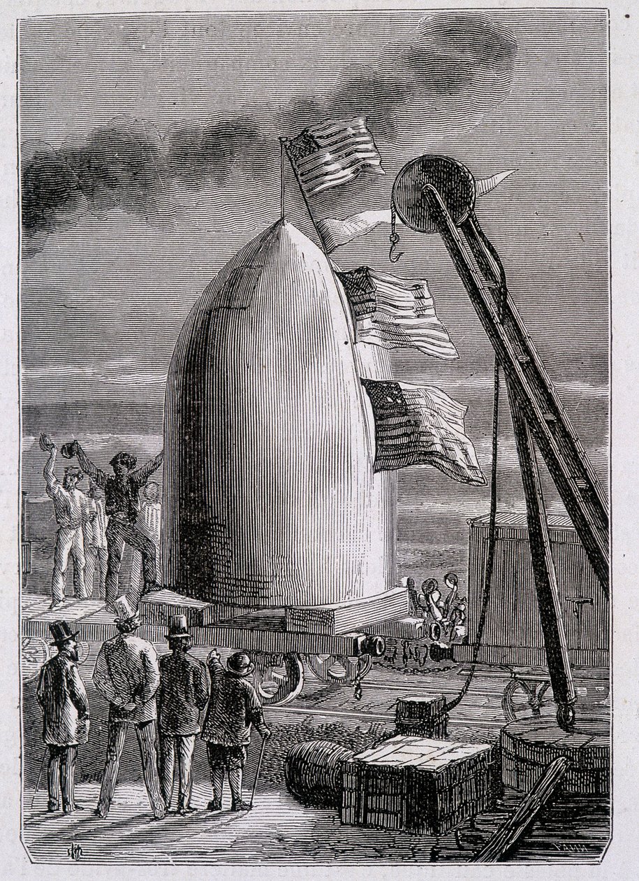 De Aankomst van het Projectiel bij Stone-Hill - in "Van de Aarde naar de Maan" door Jules Verne door French School