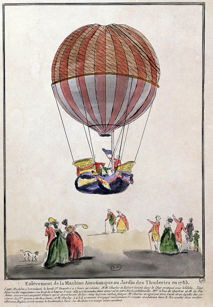 De opstijging van de Aerostat in de Jardin des Tuileries, 1 december 1783 door French School