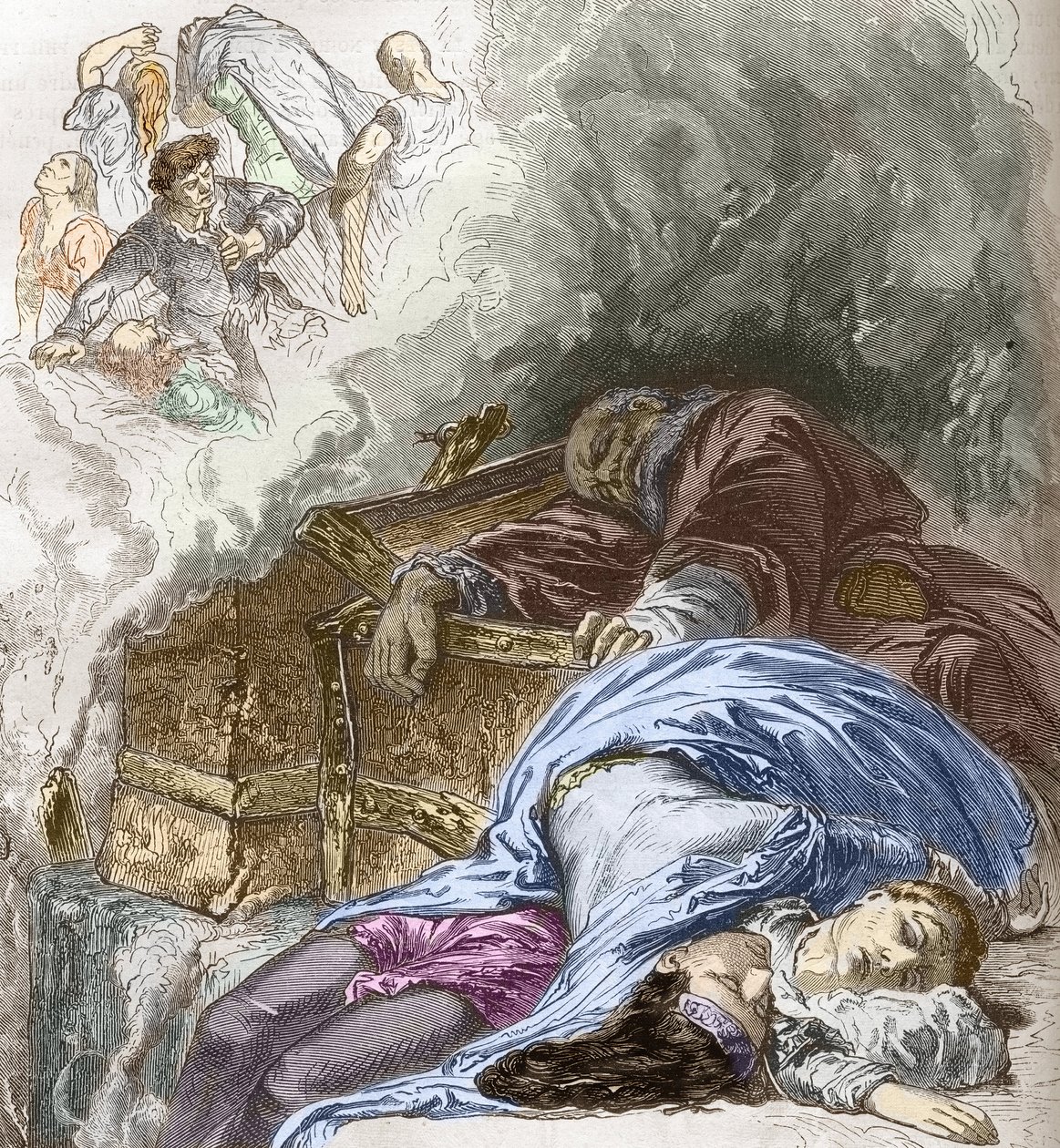 De Zwarte Dood: slachting van Joden, 1348, illustratie uit Histoire-populaire-de-France door Charles Lahure, 1866 door French School