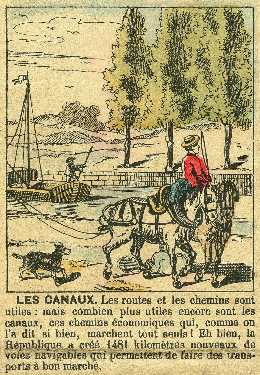 De Kanalen, illustratie van de voordelen van de Derde Republiek voor de aanleg van kanalen voor de economie van het land. Gravure in 