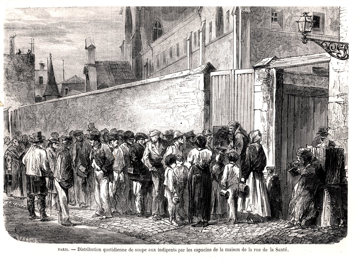 De kapucijnen van de rue de la Sante delen de dagelijkse soep uit aan de armen, uit Le Monde Illustre, 1860 door French School