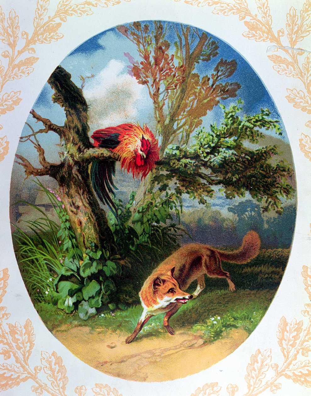 De haan en de vos, illustratie naar de fabel van Jean de la Fontaine (1621-95) ca. 1860-80 door French School