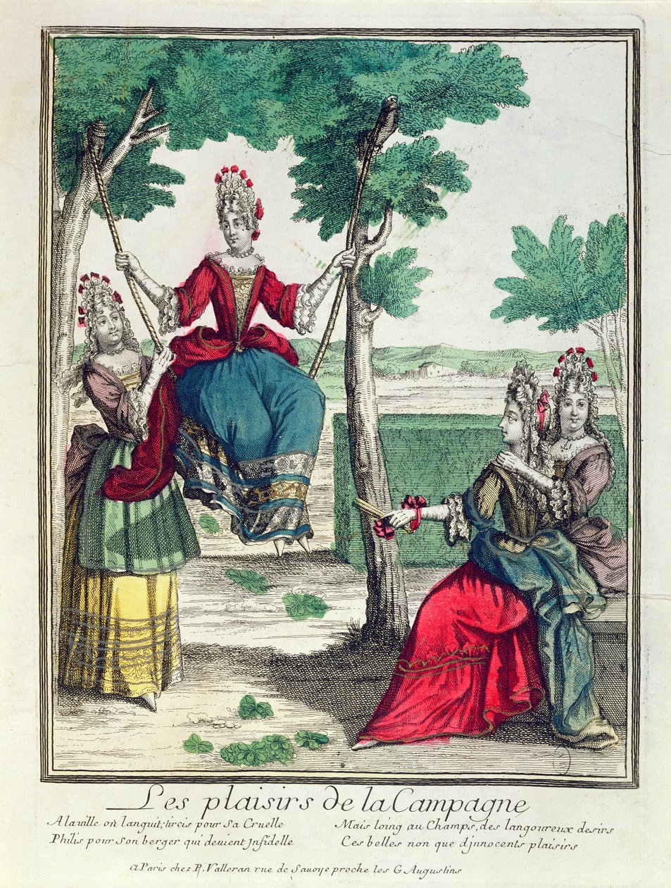 De genoegens van het platteland, tweede helft van de 17e eeuw (kleurgravure) door French School