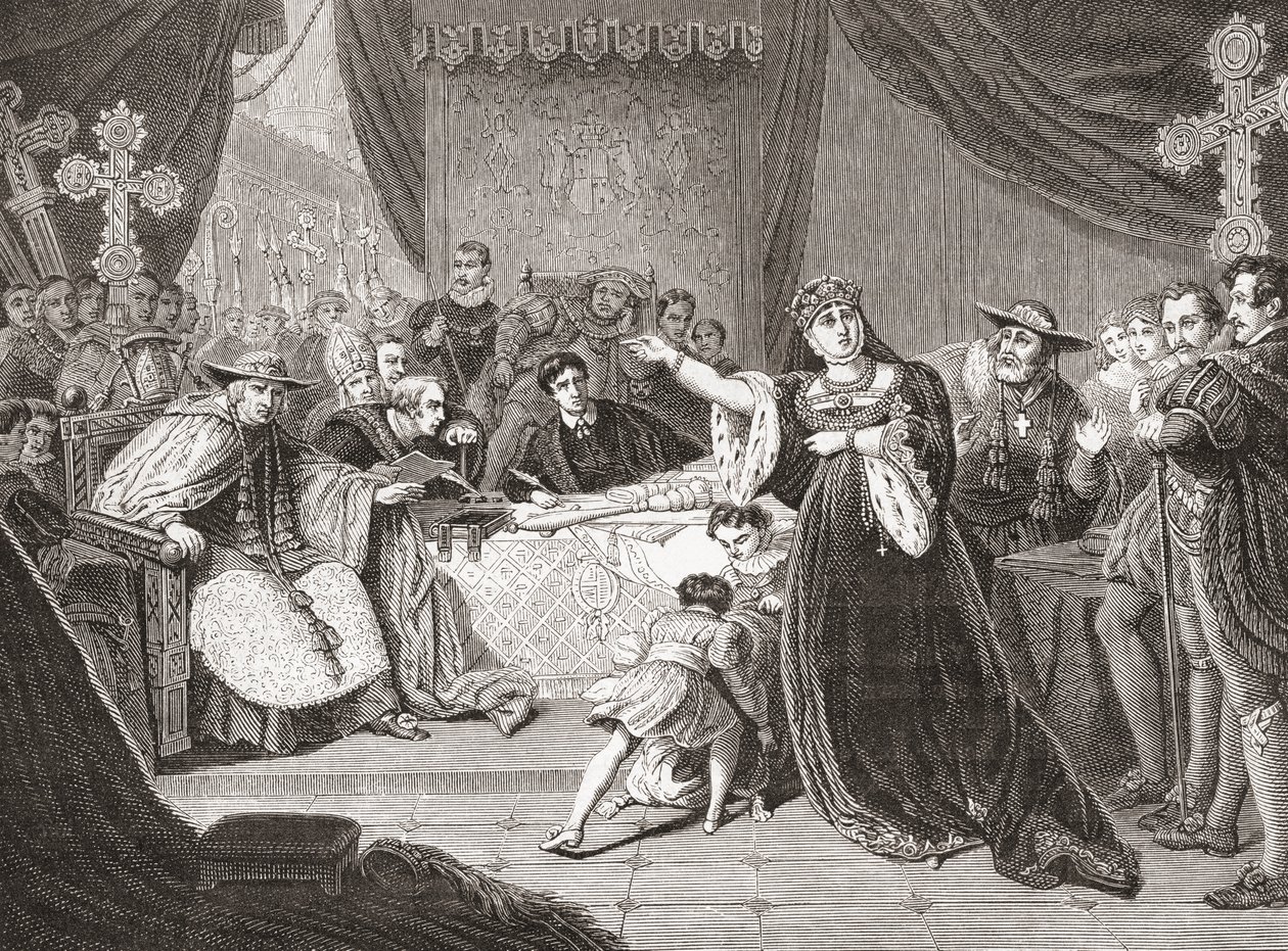 Het Hof voor de Rechtspraak van Koningin Katharina door George Henry Harlow, met Mrs. Siddons als Koningin Katharina in Shakespeare