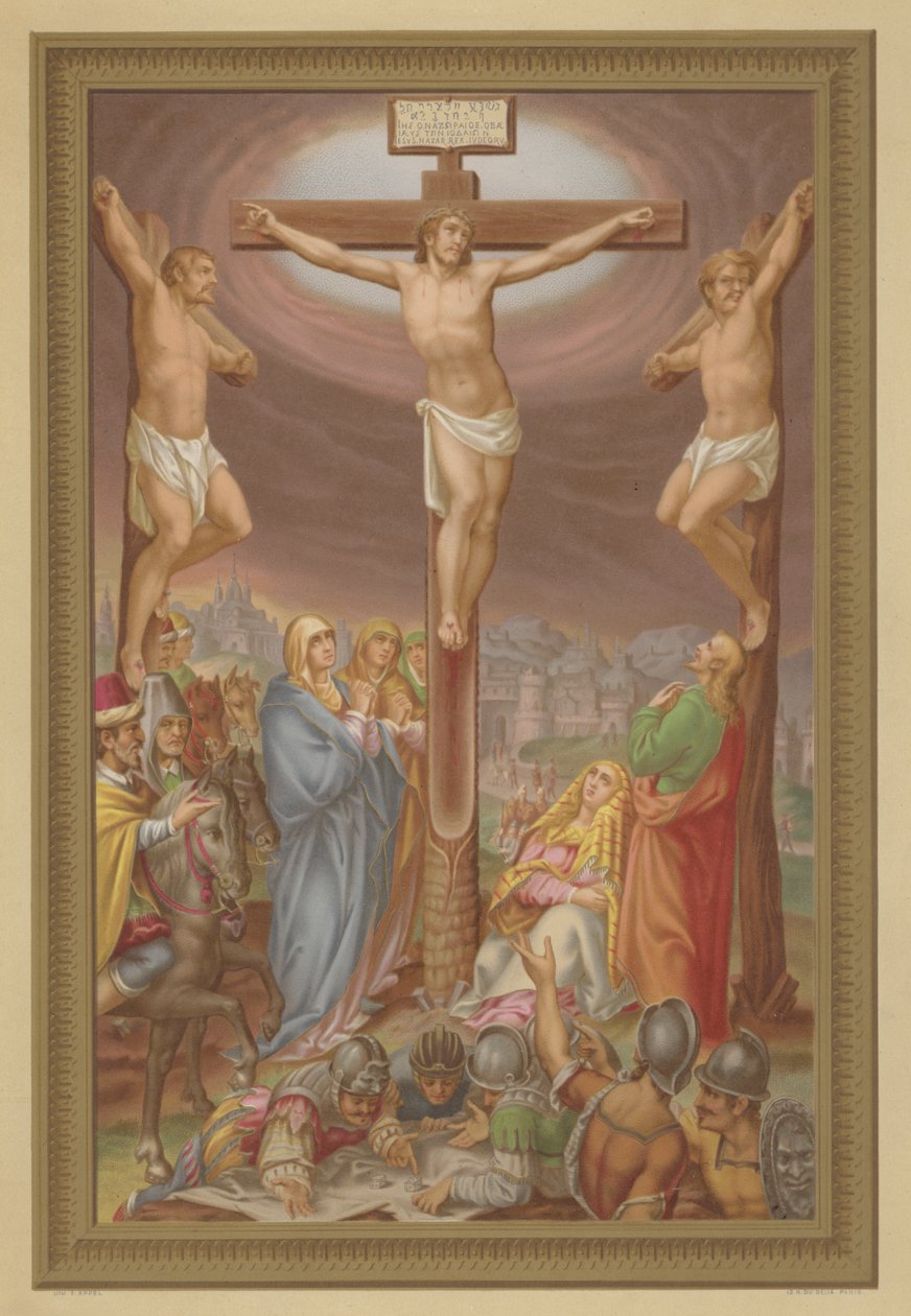 De kruisiging (chromolitho) door French School