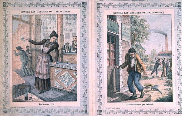 De gevaren van alcoholisme, omslag van een schoolschrift. c.1900 door French School