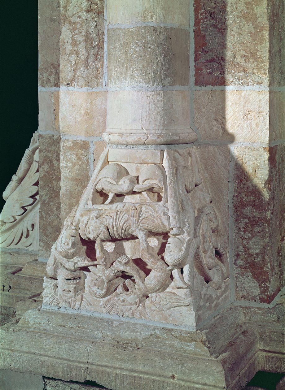 De dood van Lazarus en de rijke man, van een kapiteel in het schip, ca.1150 door French School