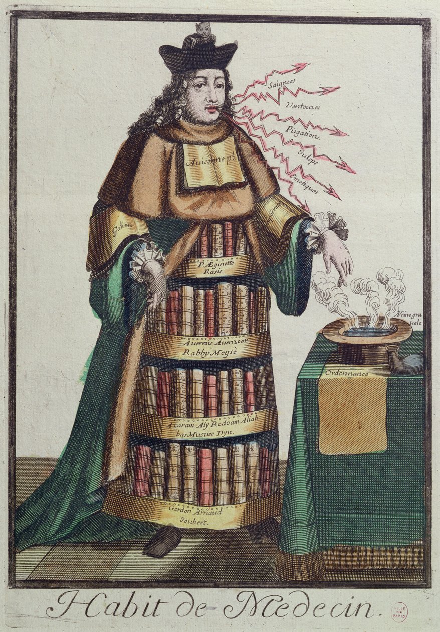 De dokter, een allegorisch kostuumontwerp, naar een afbeelding gegraveerd door een van de Larmessin-familie, ca. 1640-84 door French School