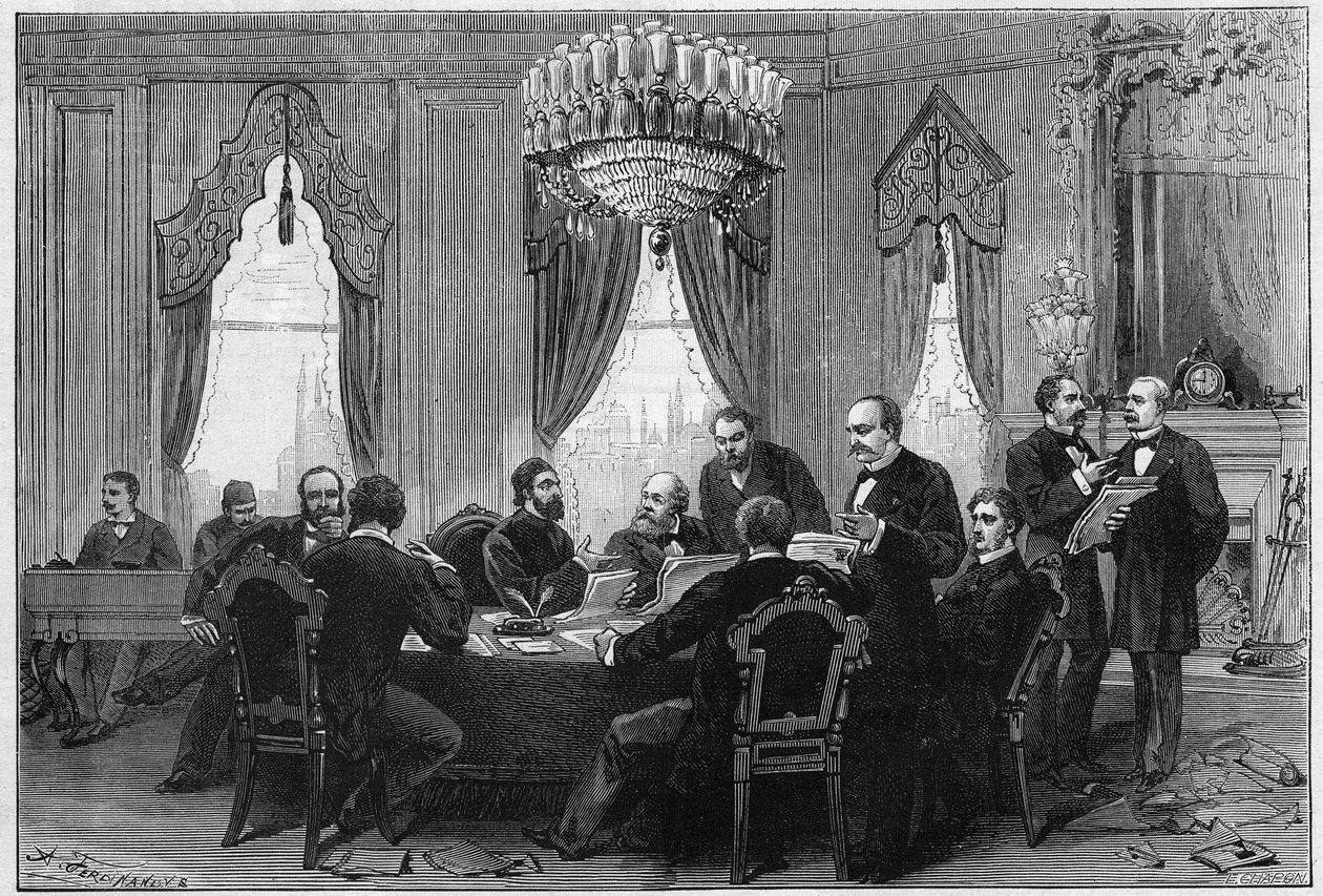 De Oosterse Oorlog (1875-1878) ook wel de Russisch-Turkse Oorlog genoemd: diplomaten ontmoetten elkaar op de Plenaire Conferentie van Constantinopel in het Admiraalspaleis op 23 december door French School