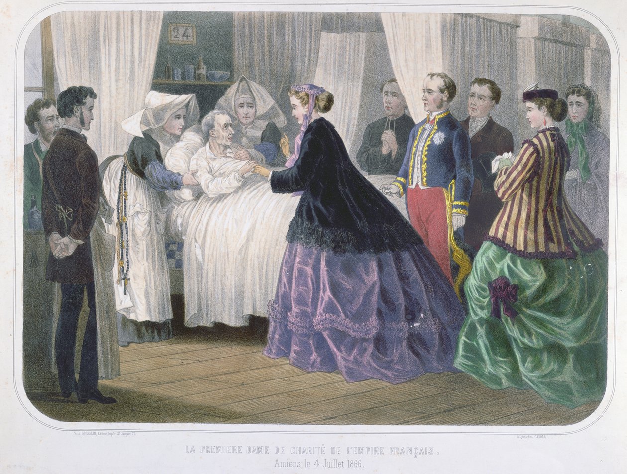 De keizerin Eugenie (1829-1920) bezoekt de choleraslachtoffers in Amiens op 4 juli 1866, ca. 1866-70 door French School