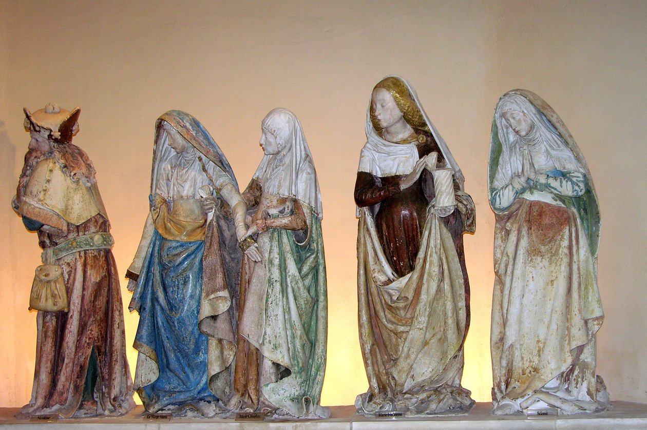 De Graflegging, 1490 (beschilderde steen) (detail) door French School