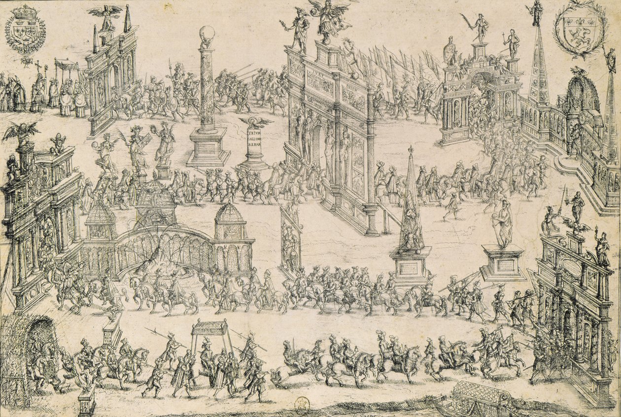 De intocht van Hendrik IV (1553-1610) in Lyon, 4 september 1595 door French School