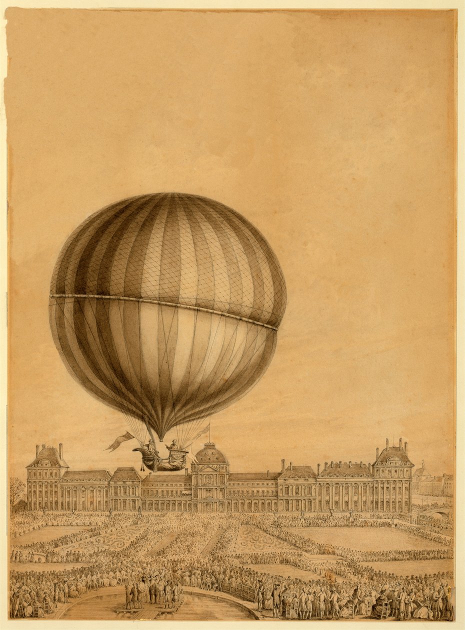De eerste bemande gasballonvlucht, 1 december 1783, ca. 1783 door French School