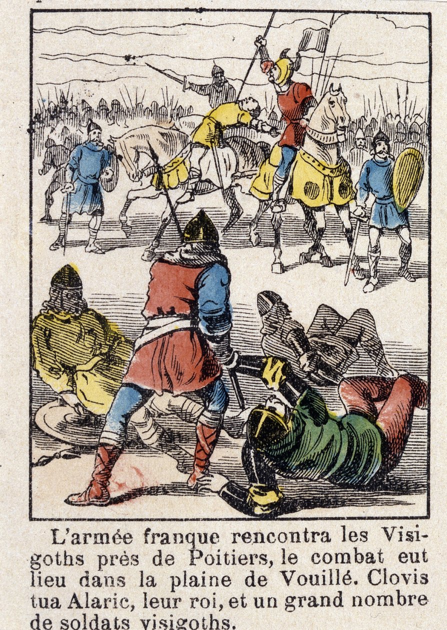 Het Franse leger ontmoette de Visigoten nabij Poitiers, het gevecht vond plaats in de vlakte van Vouillé. Clovis doodde Alarik, hun koning, en een groot aantal Visigotische soldaten, in 507. door French School