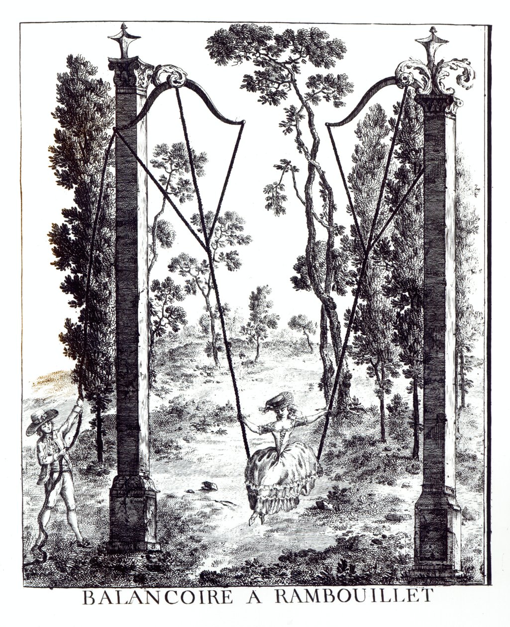 De tuinschommel bij Rambouillet, uit Details des Nouveaux Jardins à la Mode door George Louis le Rouge, gepubliceerd 1775-78 door French School