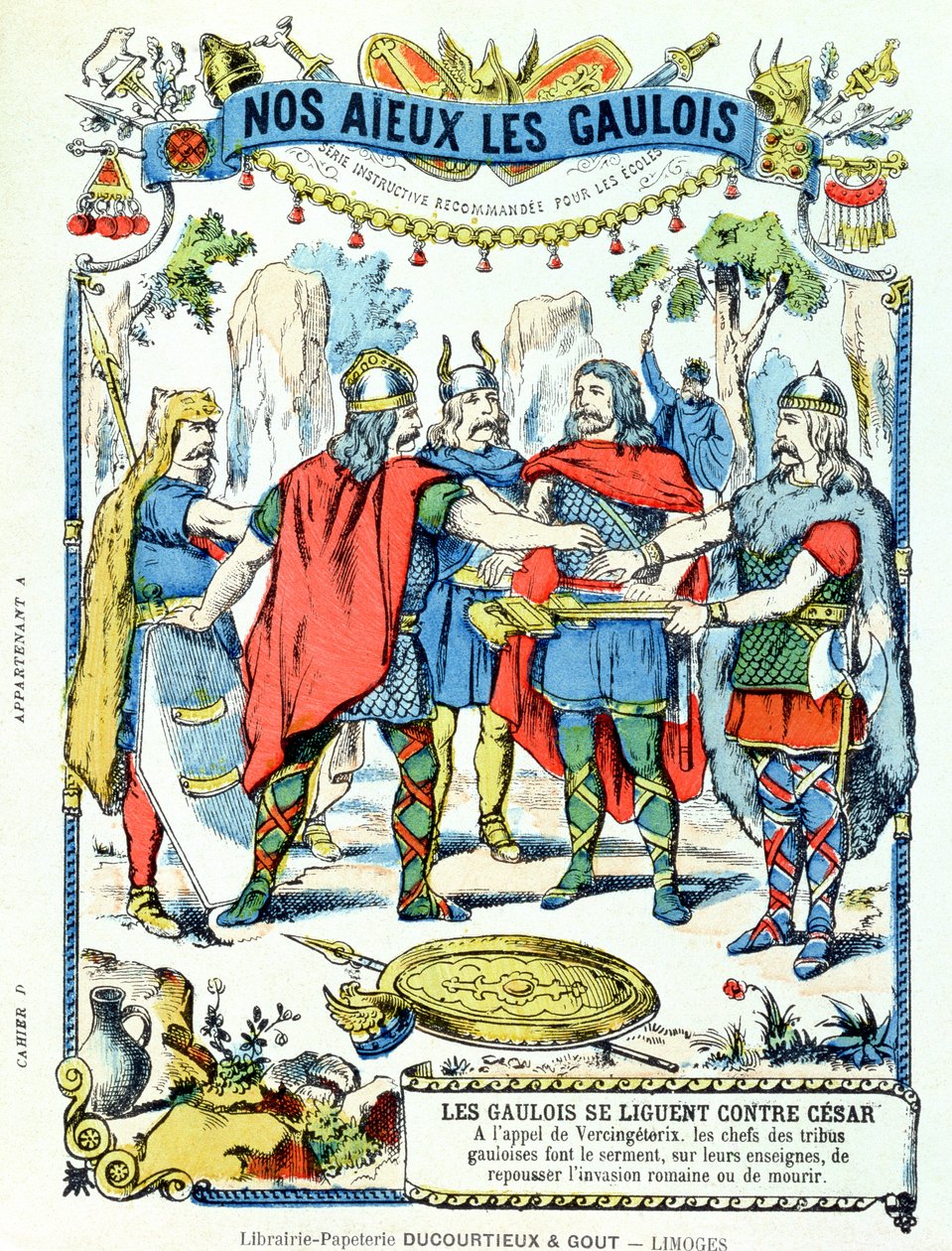 De Gallische leiders in alliantie tegen Julius Caesar, geleid door Vercingetorix, van een beschermhoes voor schoolboeken door French School