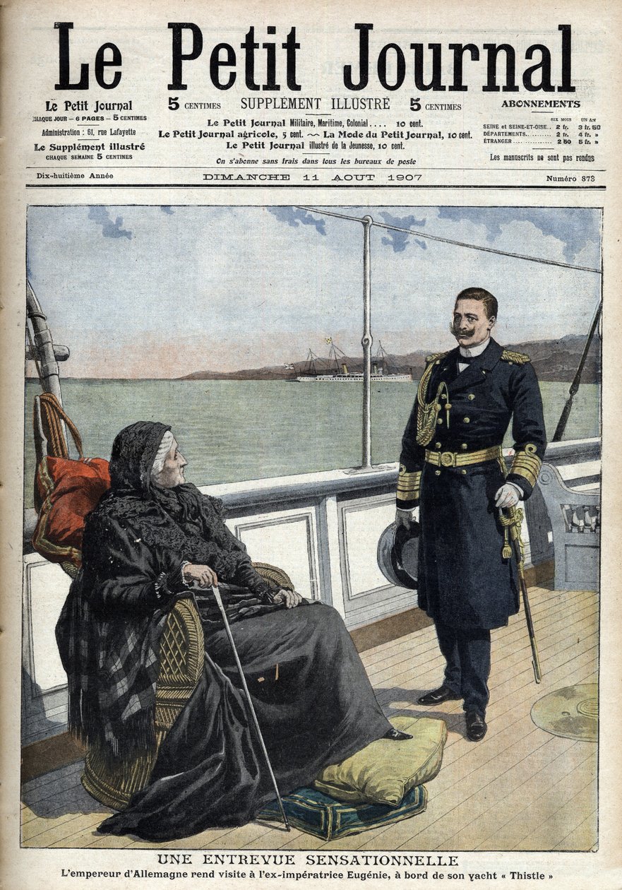 De Duitse keizer Wilhelm II (1859-1941) bezocht de voormalige keizerin Eugenia (1826-1920) aan boord van zijn jacht 