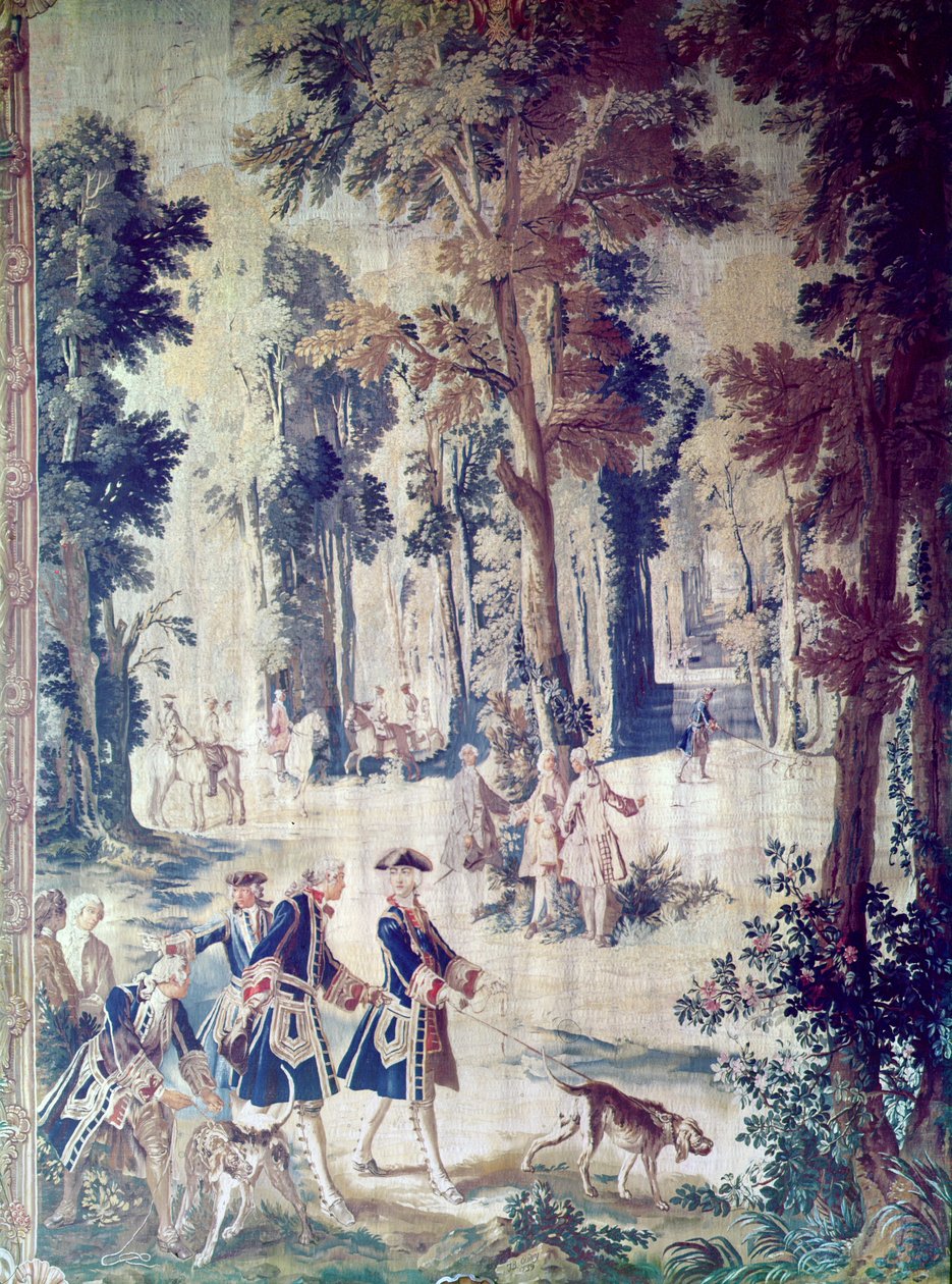 De jacht van Lodewijk XV, wandtapijt, midden 18e eeuw door French School